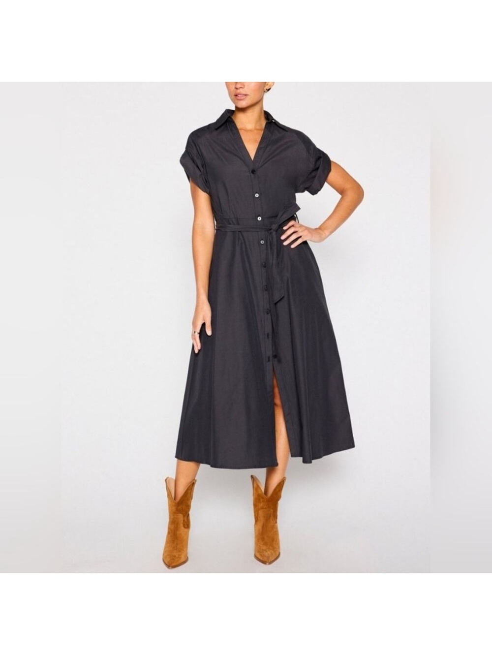 Brochu Walker Fia Button-Front Midi Shirt Dress with Tie Waist